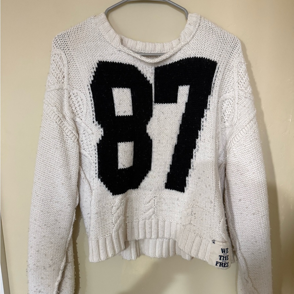 We The Free Cream Sweater with Black Number Design